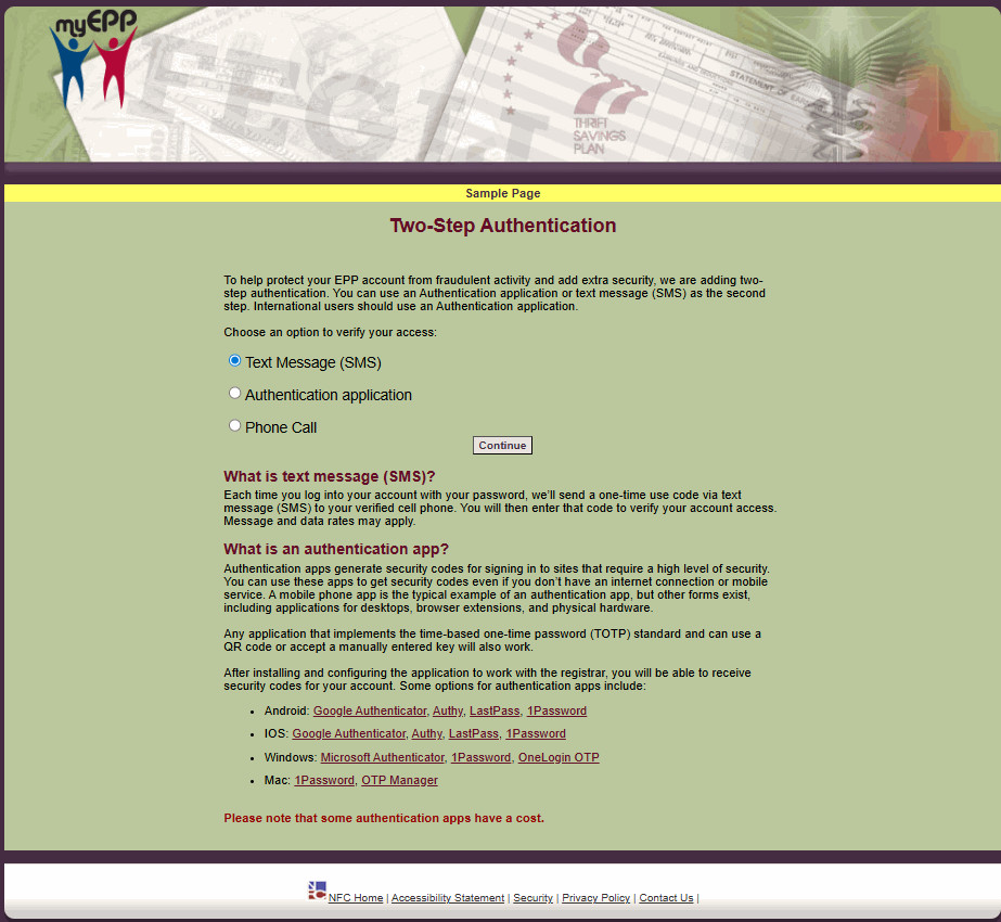 Two-Step Authentication Page